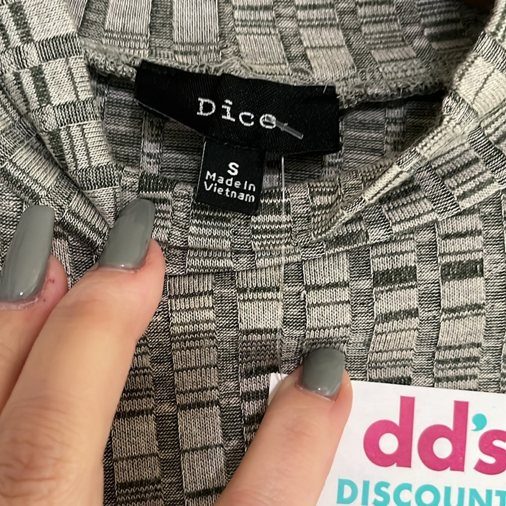 Dice Bodycon Dress 3/4 Sleeve Ribbed Olive Green Stretchy Size Small NEW - Picture 5 of 7